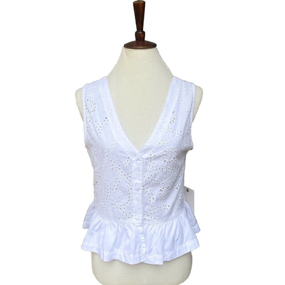Rhythm Women's White Cotton Jungle Floral Eyelet Sleeveless Tank Top